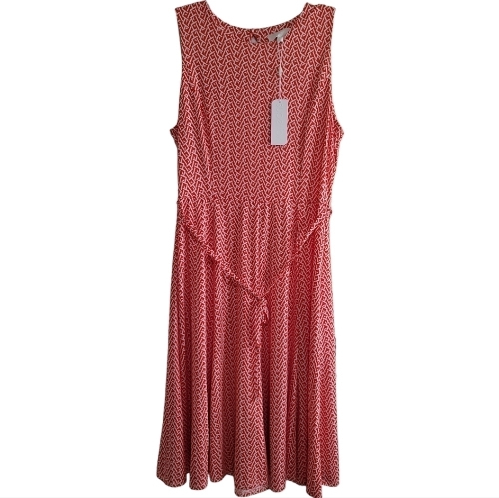 NWT Superfoxx Geometric Print Sleeveless Waist Tie Midi Dress XL Red White